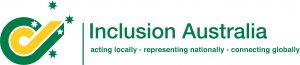 Inclusion Australia logo. Text says acting locally, representing nationally